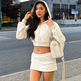 Wind Autumn and Winter New Long-Sleeved Hooded Zipper Sweater Slim Short Skirt Two-Piece Fashion Casual Suit